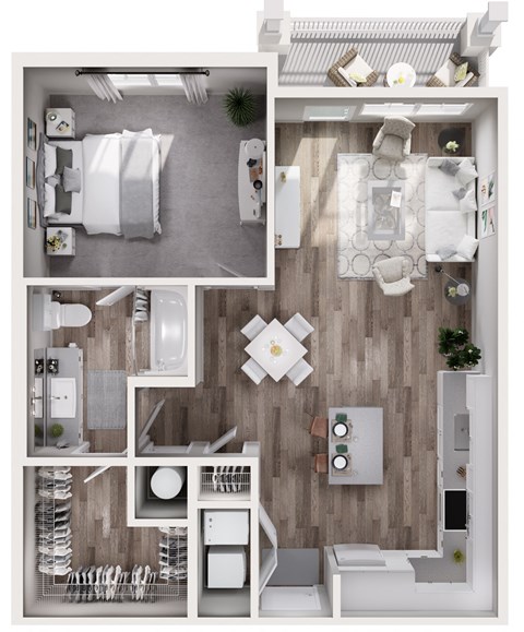Floor plan for 1 bed, 1 bath, 797 sqft